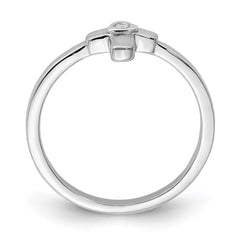 Sterling Silver Rhodium-plated Polished CZ Cross Ring - 4