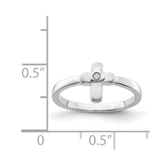 Sterling Silver Rhodium-plated Polished CZ Cross Ring - 4