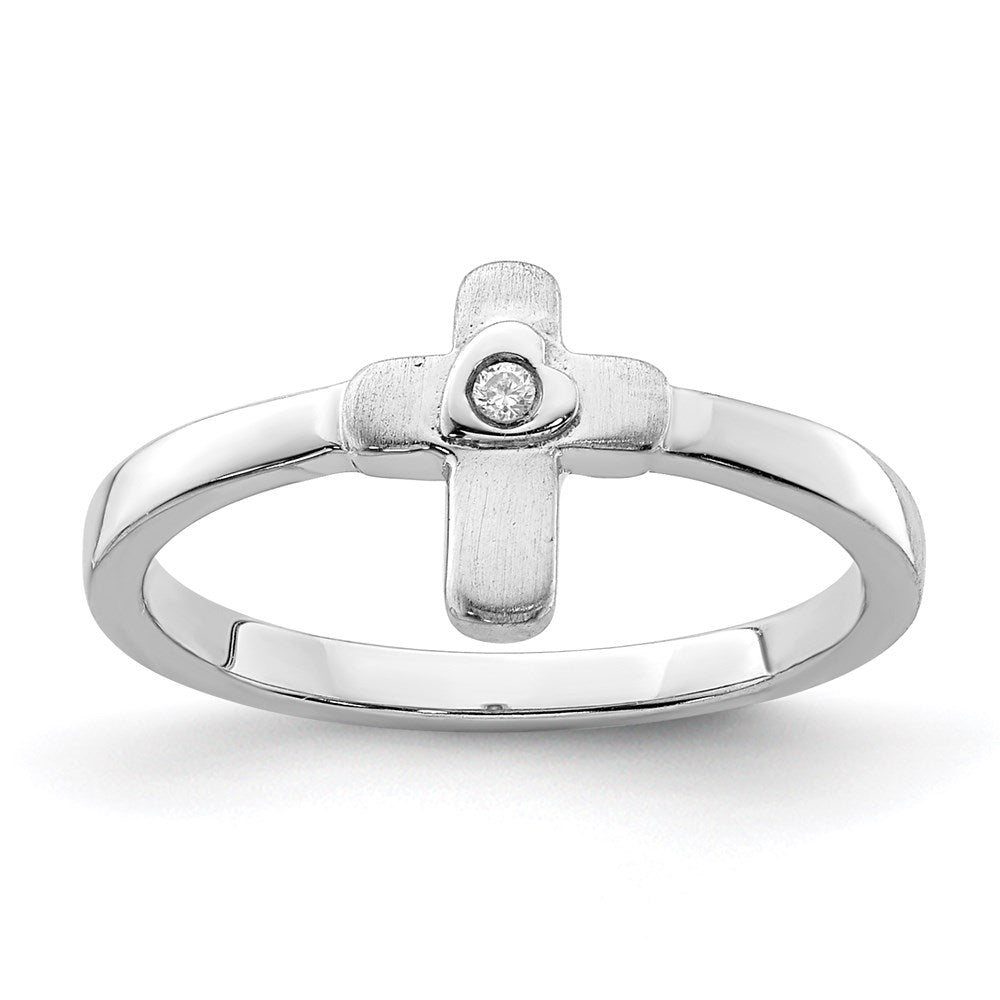 Sterling Silver Rhodium-plated Polished CZ Cross Ring - 4