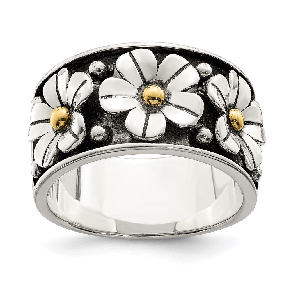 Sterling Silver Antiqued w/ 14k Gold Centers Daisy Ring - 3