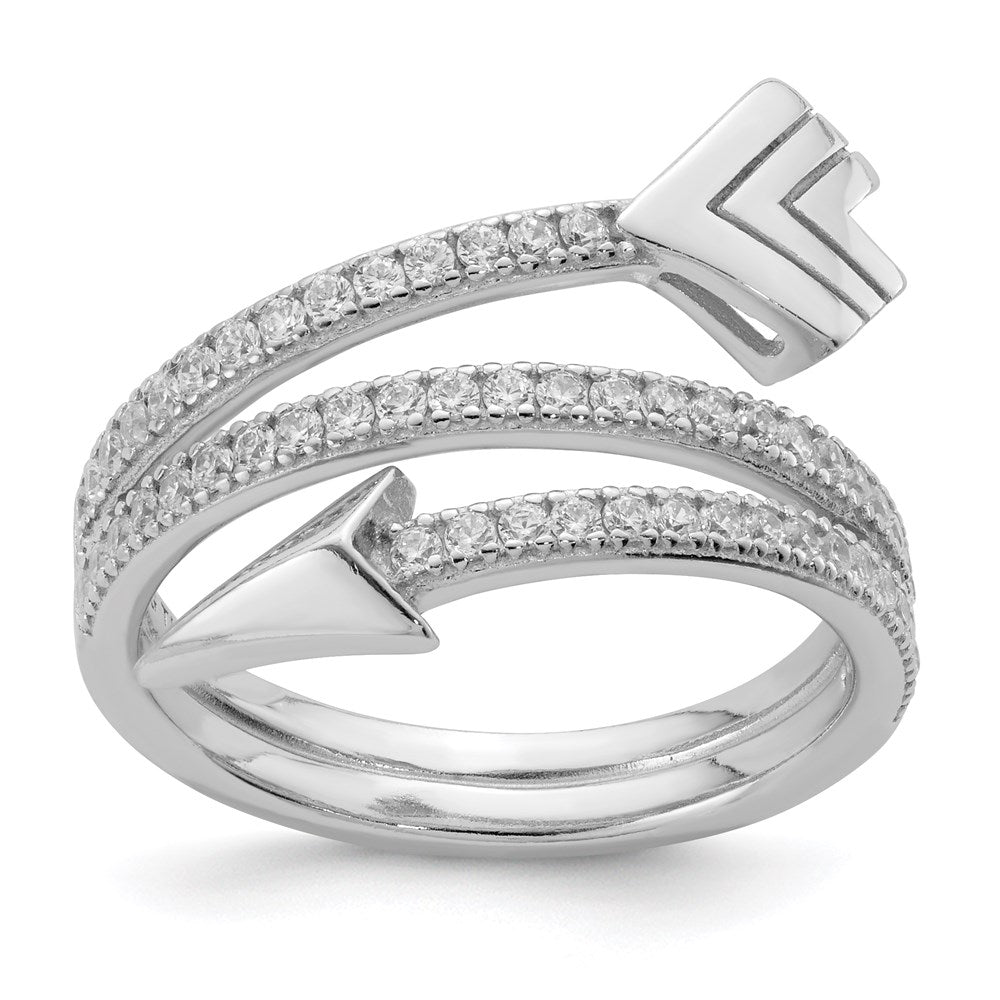 Sterling Silver Rhodium-plated Polished CZ Arrow Ring - 6