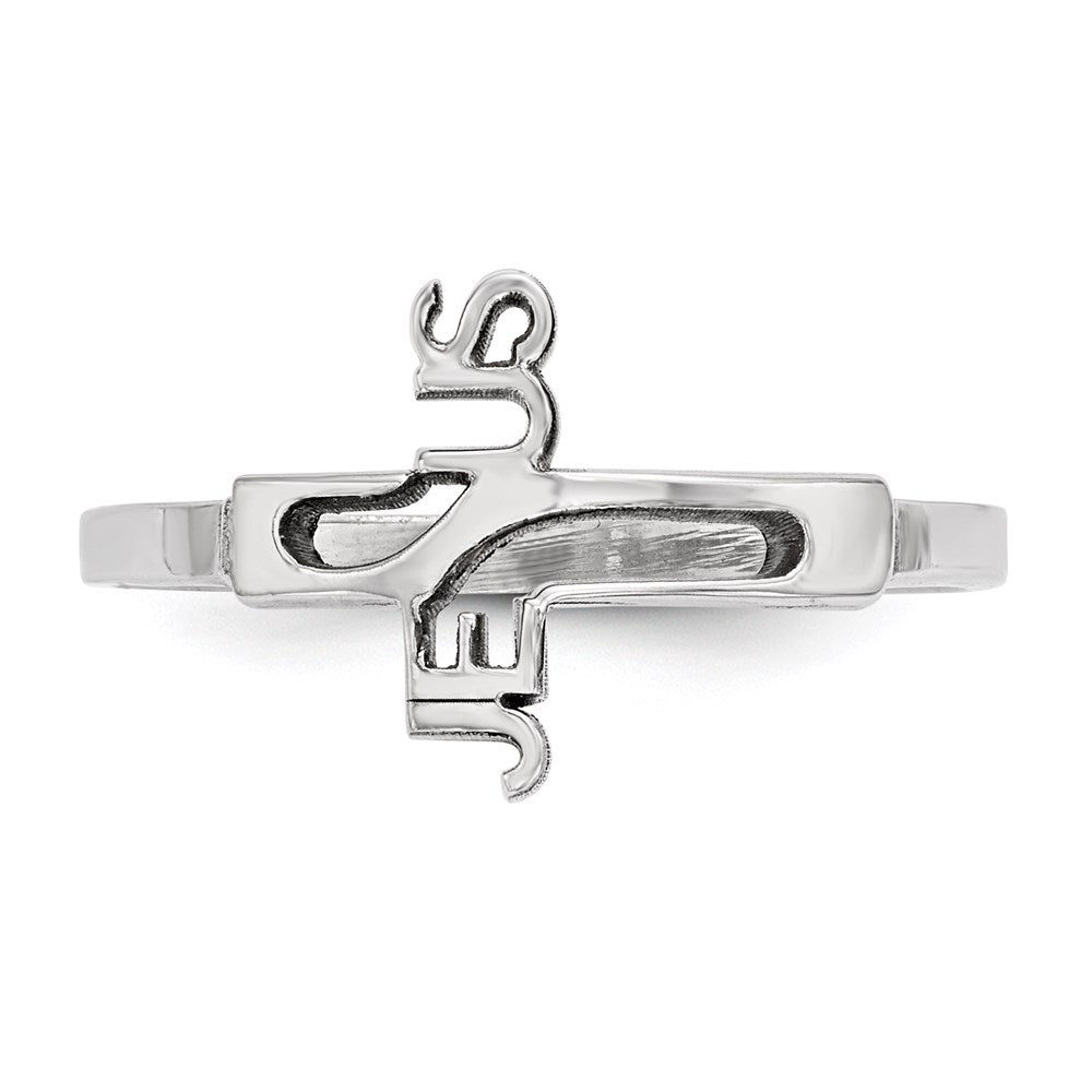 Sterling Silver Rhodium-plated Jesus Cross Ring - 4