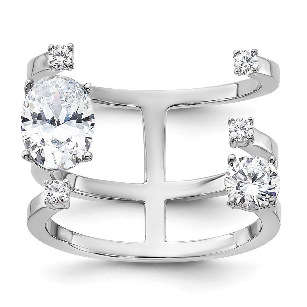 Sterling Silver Rhodium-plated CZ Adjustable Ring - 2