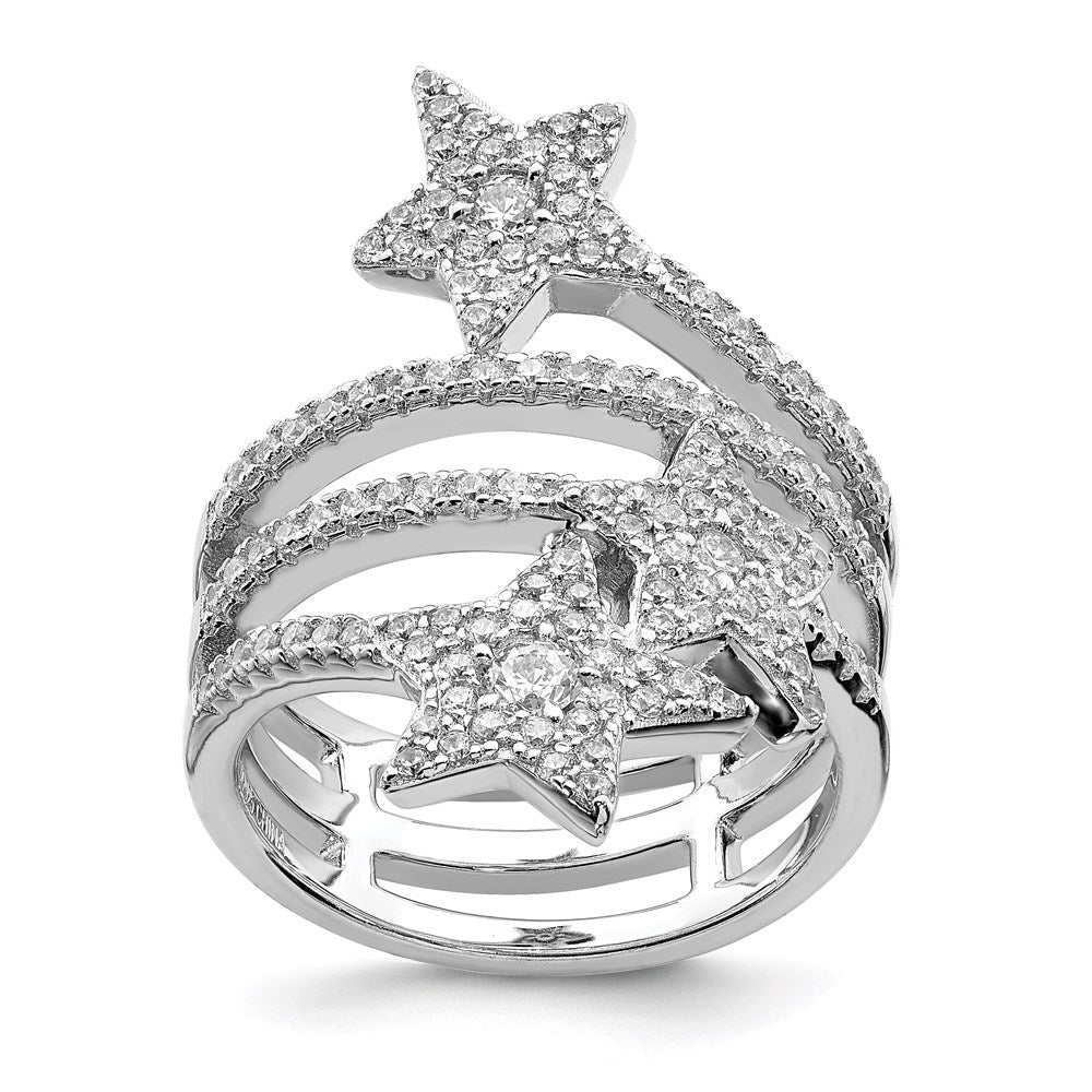 Sterling Silver Rhodium-plated CZ Star Ring - 3