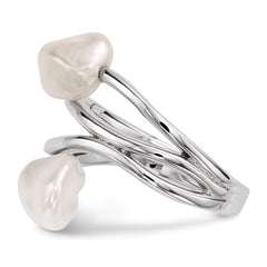 Sterling Silver Rhodium-plated 7-8mm White Baroque Freshwater Cultured Pearl Ring - 2