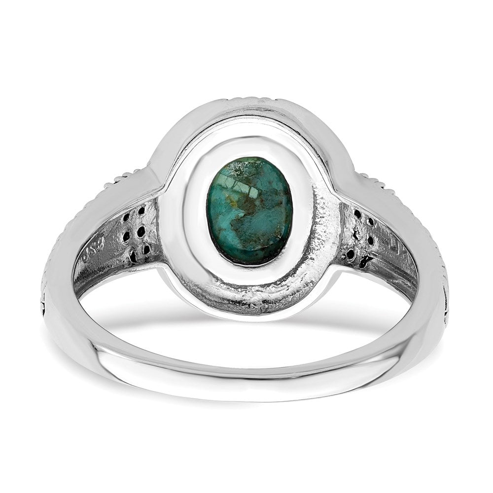 Sterling Silver Rhodium-plated Oxidized Faceted Recon. Turquoise Ring - 3