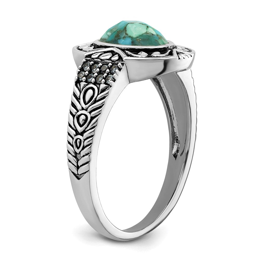 Sterling Silver Rhodium-plated Oxidized Faceted Recon. Turquoise Ring - 3