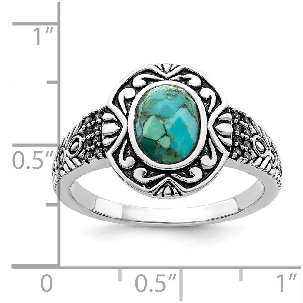 Sterling Silver Rhodium-plated Oxidized Faceted Recon. Turquoise Ring - 3
