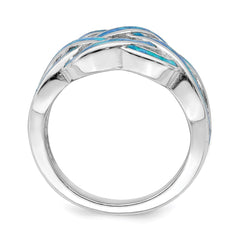 Sterling Silver Rhodium-plated Lab Created Blue Opal Inlay Celtic Knot Ring - 2
