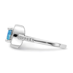 Sterling Silver Rhodium-plated Square Blue Created Opal CZ Ring - 3
