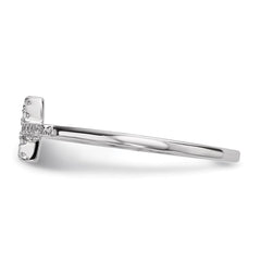 Sterling Silver Rhodium-plated CZ Side Cross Polished Ring - 3