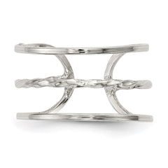 Sterling Silver Polished Twisted Bar Center Adjustable Cuff Ring - 2