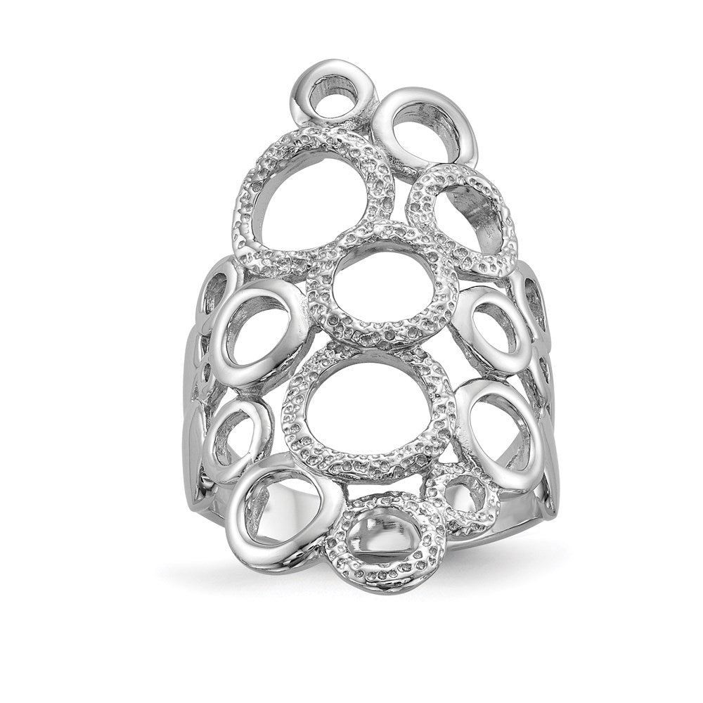 Sterling Silver Rhodium-plated Polished & Textured Circles Ring - 3