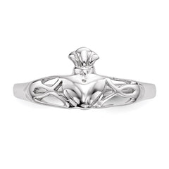Sterling Silver Rhodium-plated Polished Claddagh Ring - 3