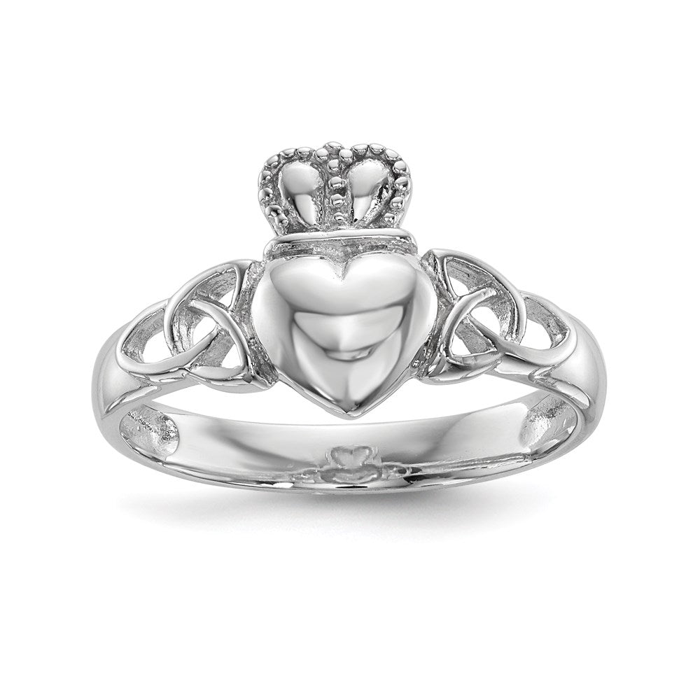 Sterling Silver Rhodium-plated Polished Claddagh Ring - 3
