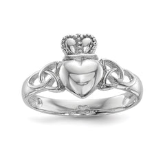 Sterling Silver Rhodium-plated Polished Claddagh Ring - 3