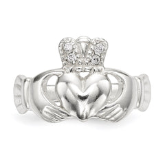 Sterling Silver Polished CZ Claddagh Ring - 3