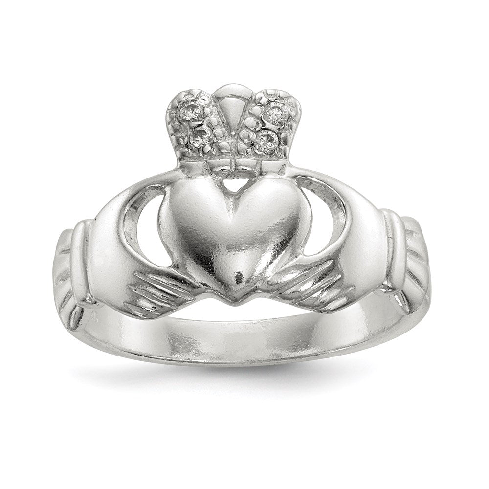 Sterling Silver Polished CZ Claddagh Ring - 3