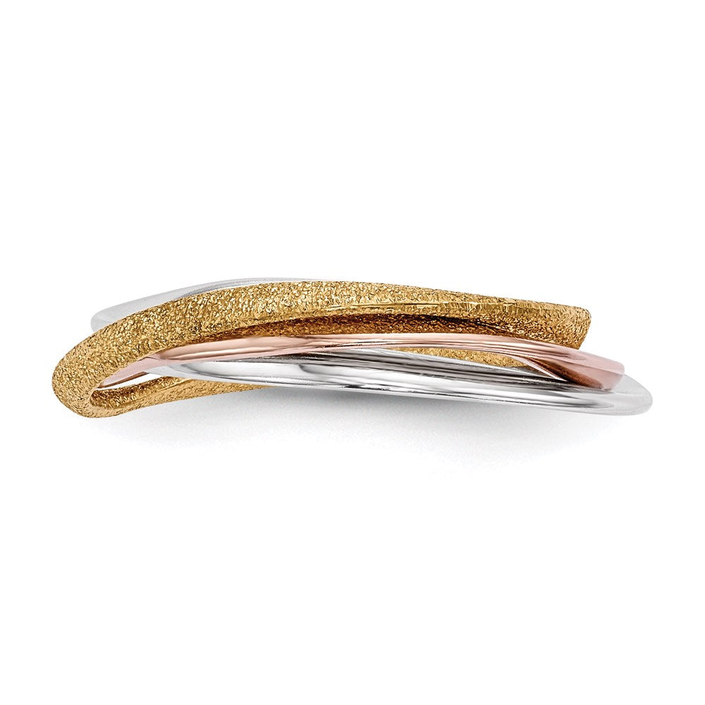 Sterling Silver Rhodium Gold & Rose Gold-plated Intertwined Ring - 3