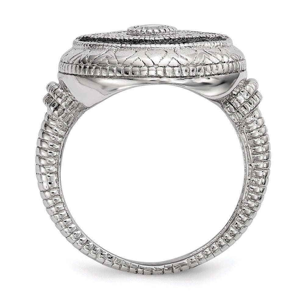 Sterling Silver Rhodium-plated Black and White CZ Evil Eye Ring - 3