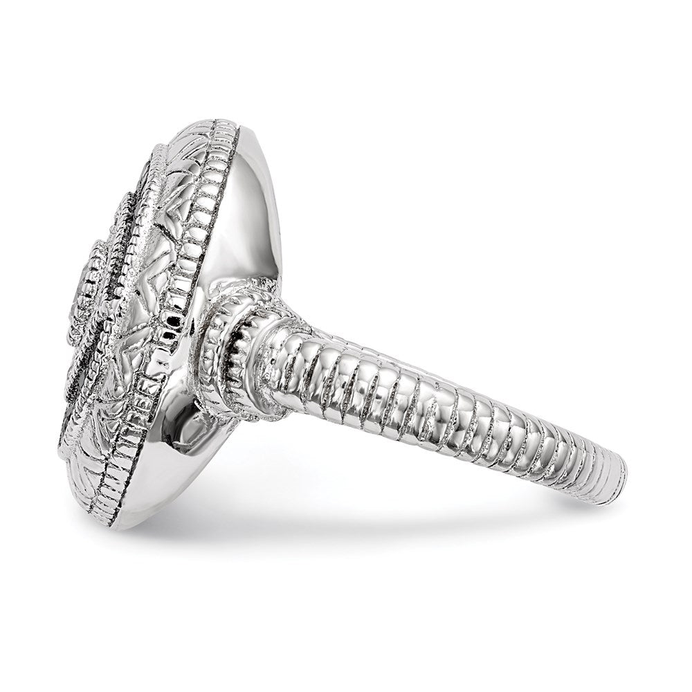 Sterling Silver Rhodium-plated Black and White CZ Evil Eye Ring - 3
