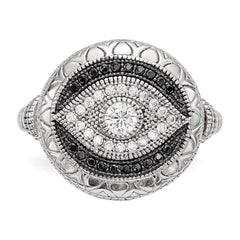 Sterling Silver Rhodium-plated Black and White CZ Evil Eye Ring - 3