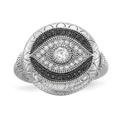 Sterling Silver Rhodium-plated Black and White CZ Evil Eye Ring - 3