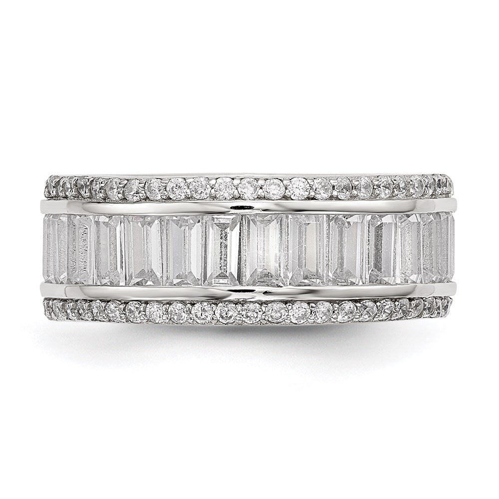 Sterling Silver Rhodium-plated Baguette & Round CZ Eternity Ring - 3