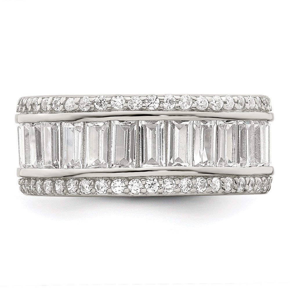 Sterling Silver Rhodium-plated Baguette & Round CZ Eternity Ring - 3
