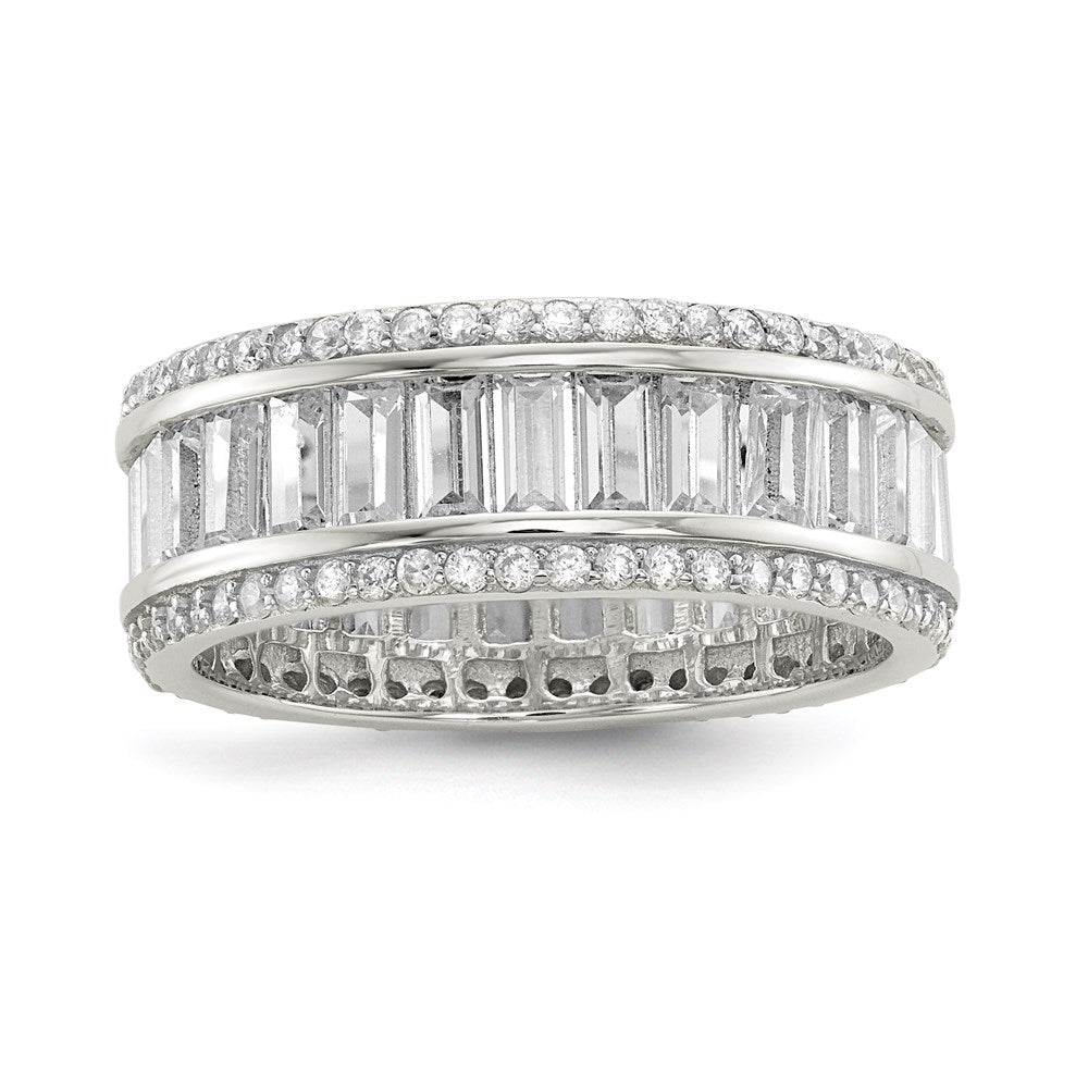 Sterling Silver Rhodium-plated Baguette & Round CZ Eternity Ring - 3