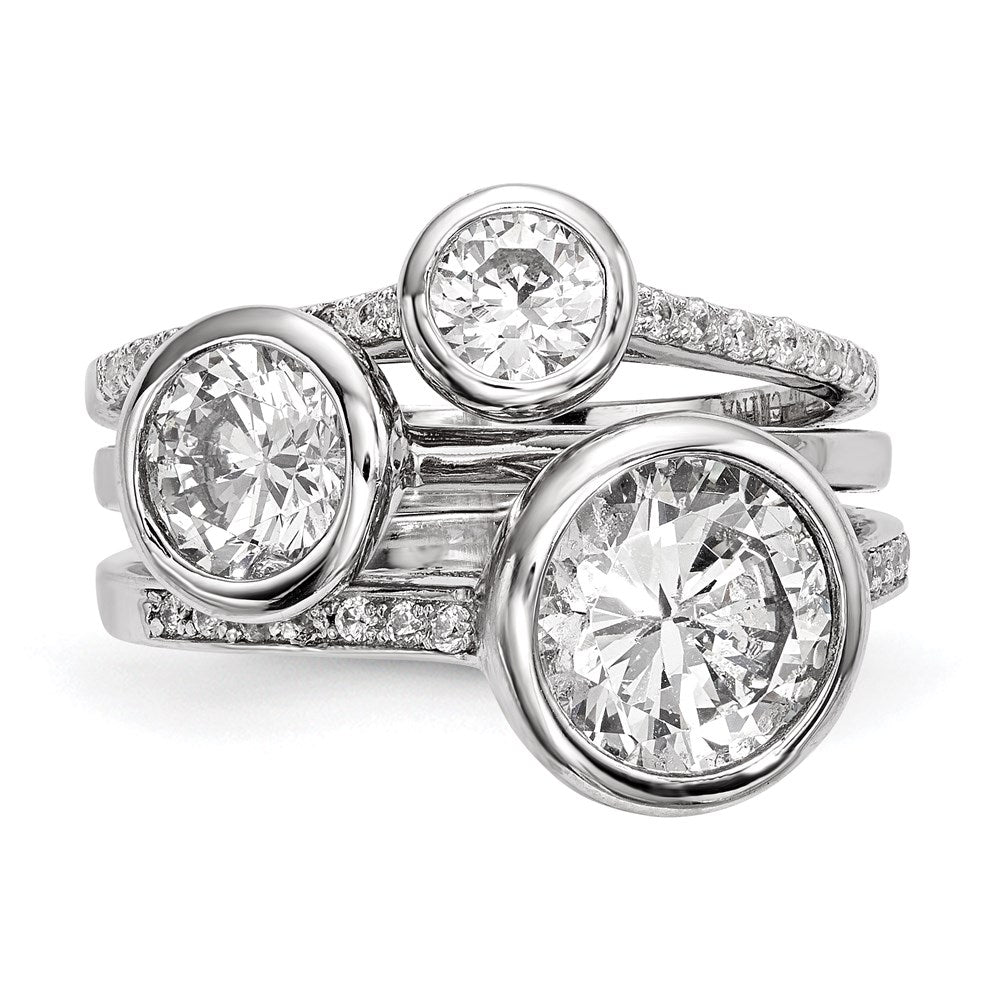 Sterling Silver Rhodium-plated CZ 3-Ring Set - 3
