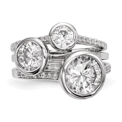 Sterling Silver Rhodium-plated CZ 3-Ring Set - 3