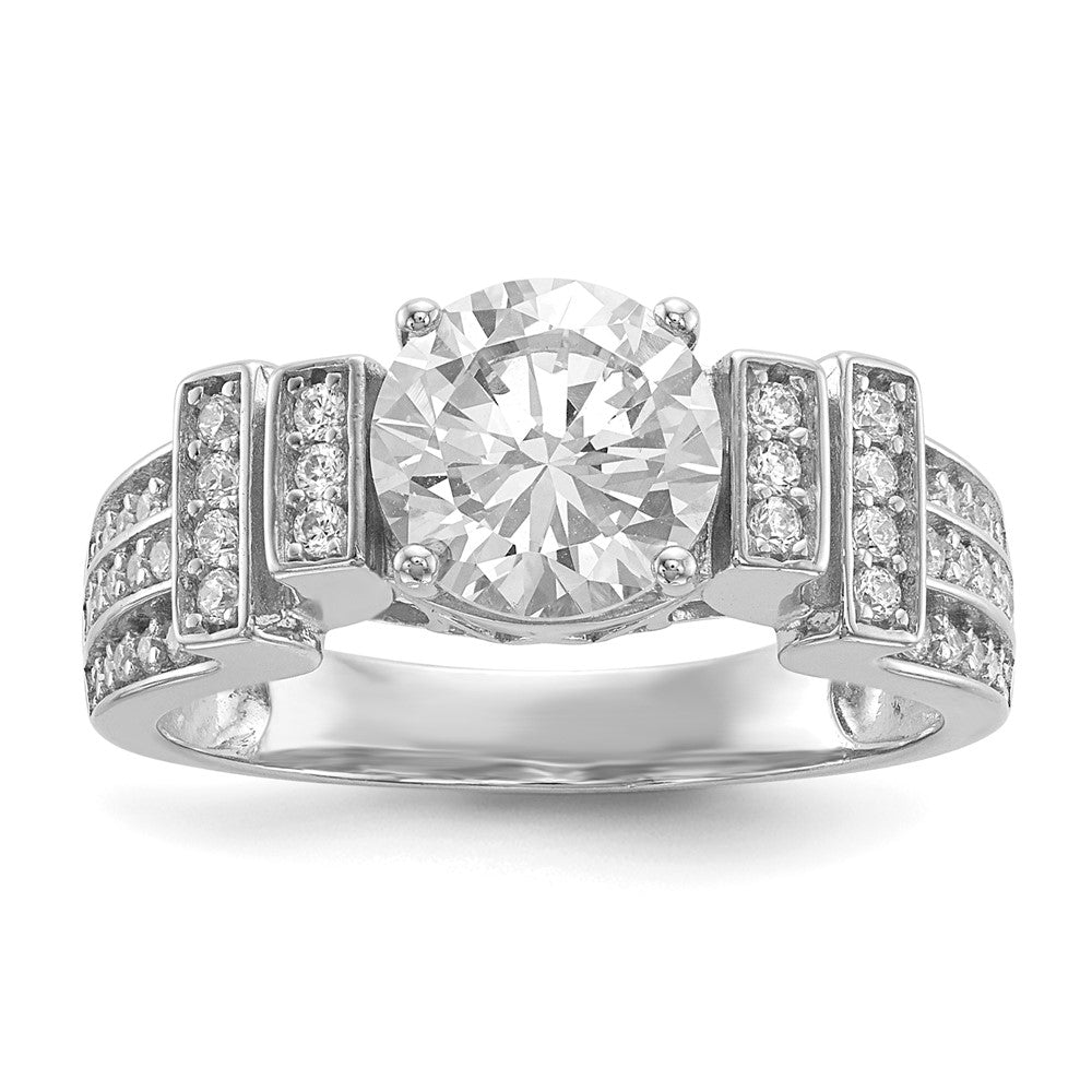 Sterling Silver Rhodium-plated CZ Tiered Pavâ Ring