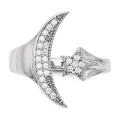 Sterling Silver Rhodium-plated CZ Moon w/Star Polished Ring - 3
