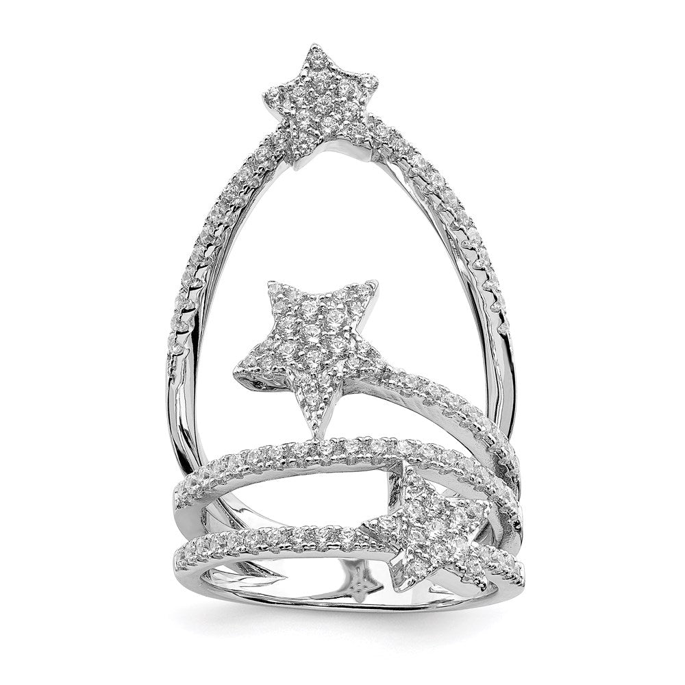 Pure Fire Sterling Silver Rhod-plated CZ Star Ring - 3