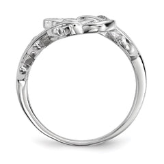 Sterling Silver Rhodium-plated Leaf CZ Ring - 3