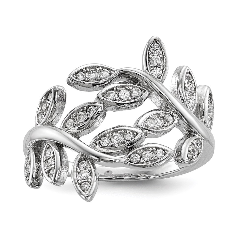 Sterling Silver Rhodium-plated Leaf CZ Ring - 2