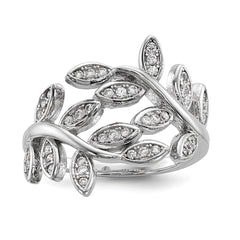 Sterling Silver Rhodium-plated Leaf CZ Ring - 2