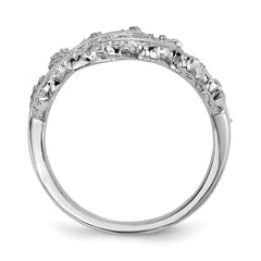 Sterling Silver Rhodium-plated CZ Leaf with Extender Ring - 3