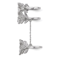 Sterling Silver Rhodium-plated CZ Leaf with Extender Ring - 2