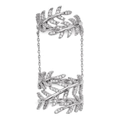 Sterling Silver Rhodium-plated CZ Leaf with Extender Ring - 3