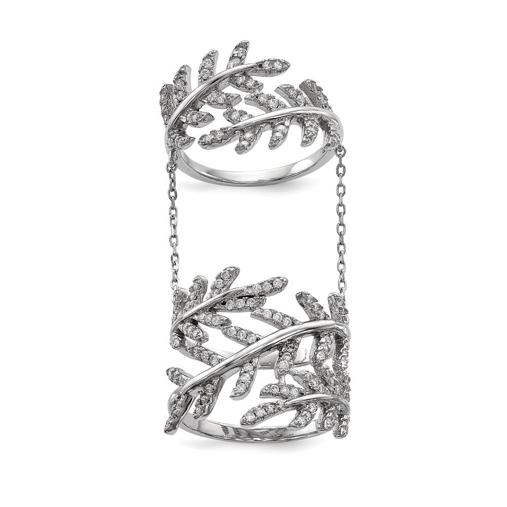 Sterling Silver Rhodium-plated CZ Leaf with Extender Ring - 3