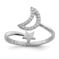 Sterling Silver Rhodium-plated CZ Moon and Star Ring - 3