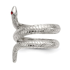 Sterling Silver Red Eye Crystal Snake Ring - 2