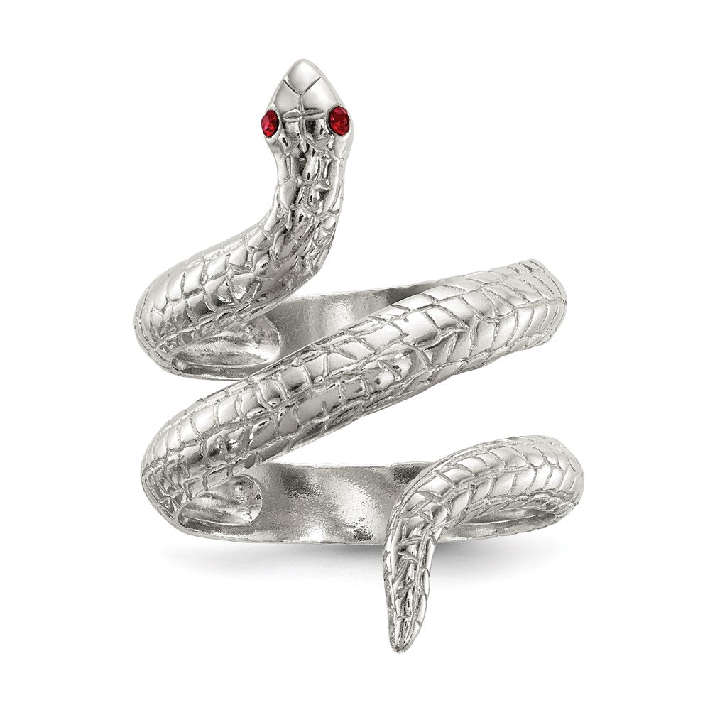 Sterling Silver Red Eye Crystal Snake Ring - 2