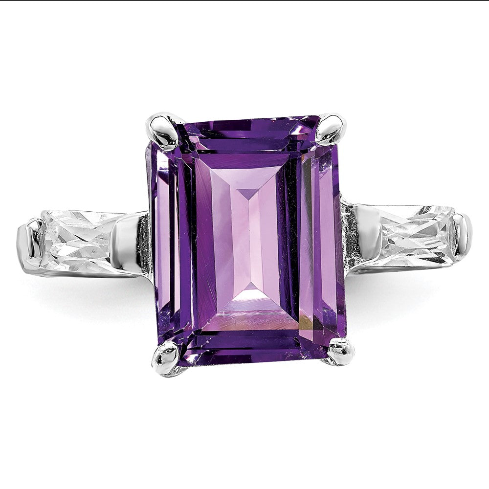 Sterling Silver Rhodium-plated Amethyst Ring - 42