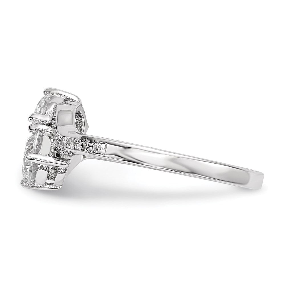 Sterling Silver Rhodium-plated Two Stone CZ Bypass Ring - 3