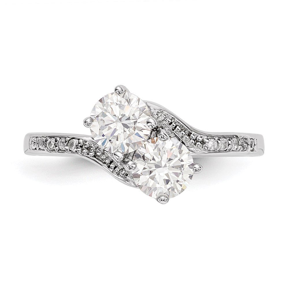 Sterling Silver Rhodium-plated Two Stone CZ Bypass Ring - 3