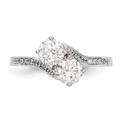 Sterling Silver Rhodium-plated Two Stone CZ Bypass Ring - 3