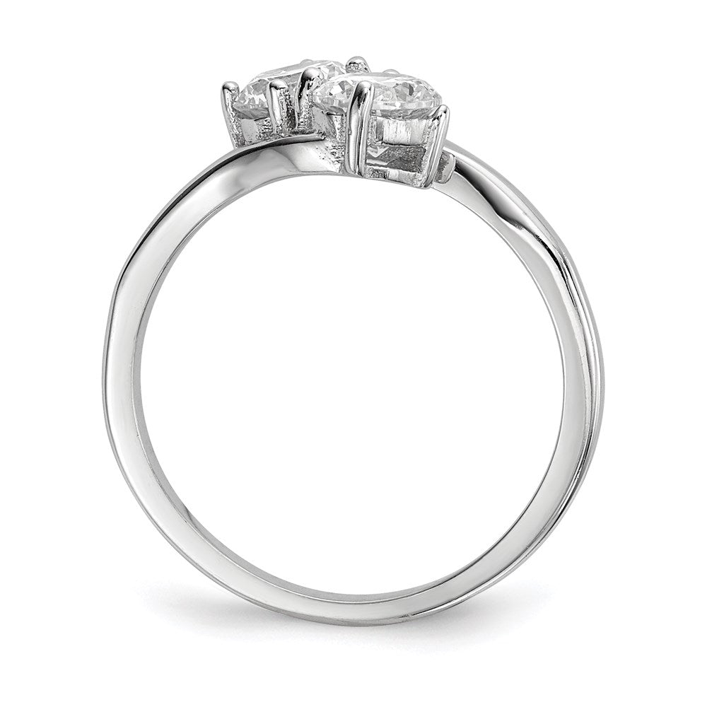 Sterling Silver Rhodium-plated CZ Two Stone Polished Ring - 6